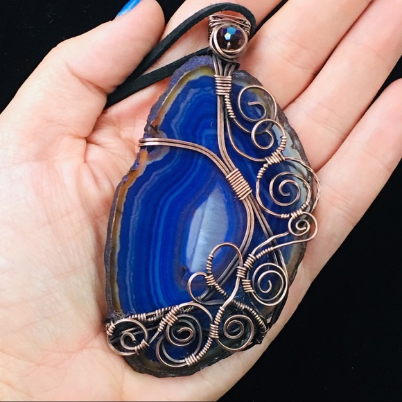 Druzy purple agate geode wirewrap pendant necklace - Picture 4 of 8